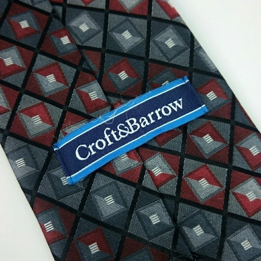Croft & Barrow Silk Red Black Plaid Tie